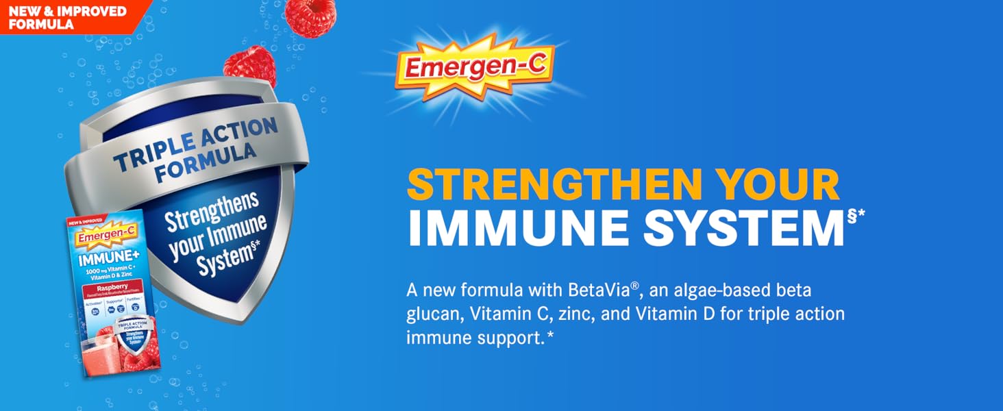 emergen-c, triple action, strengthen immune system, raspberry